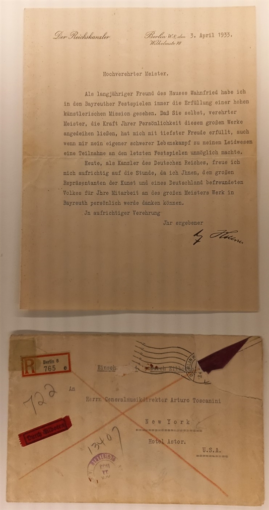 Lettera di Adolf Hitler ad Arturo Toscanini +busta